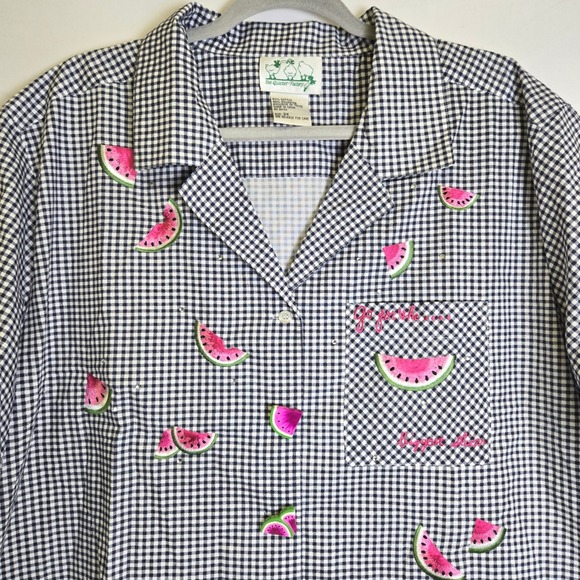 The Quacker Factory Tops - Vtg Quacker Factory Gingham Watermelon Themed Short Sleeve Button Down Shirt, 3X